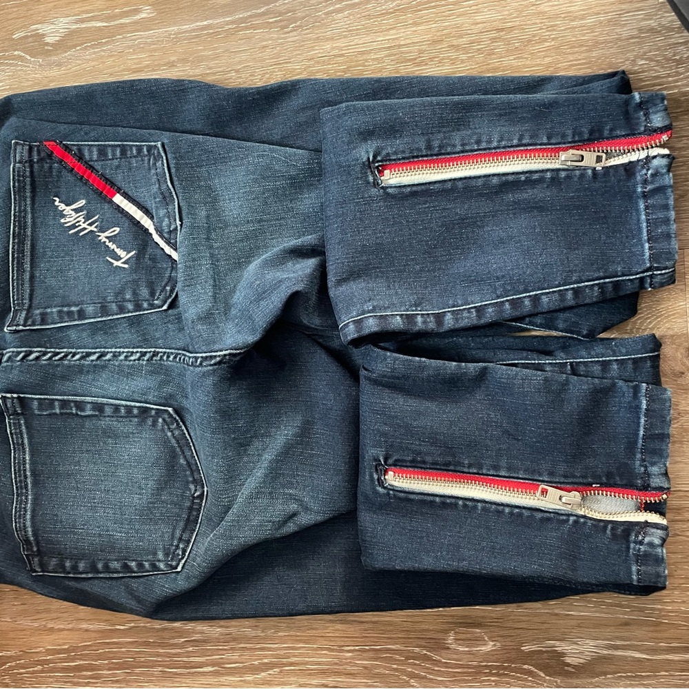 Tommy Hilfiger Dark Blue Jeans with Red Zipper Accents